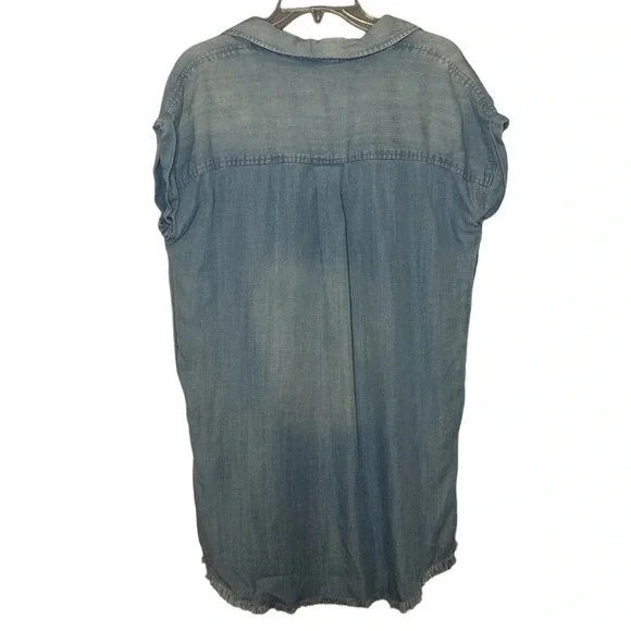 Altar’d State Chambray Lyocell Dress Blue Fringe Hem Pockets Size M - Picture 4 of 10